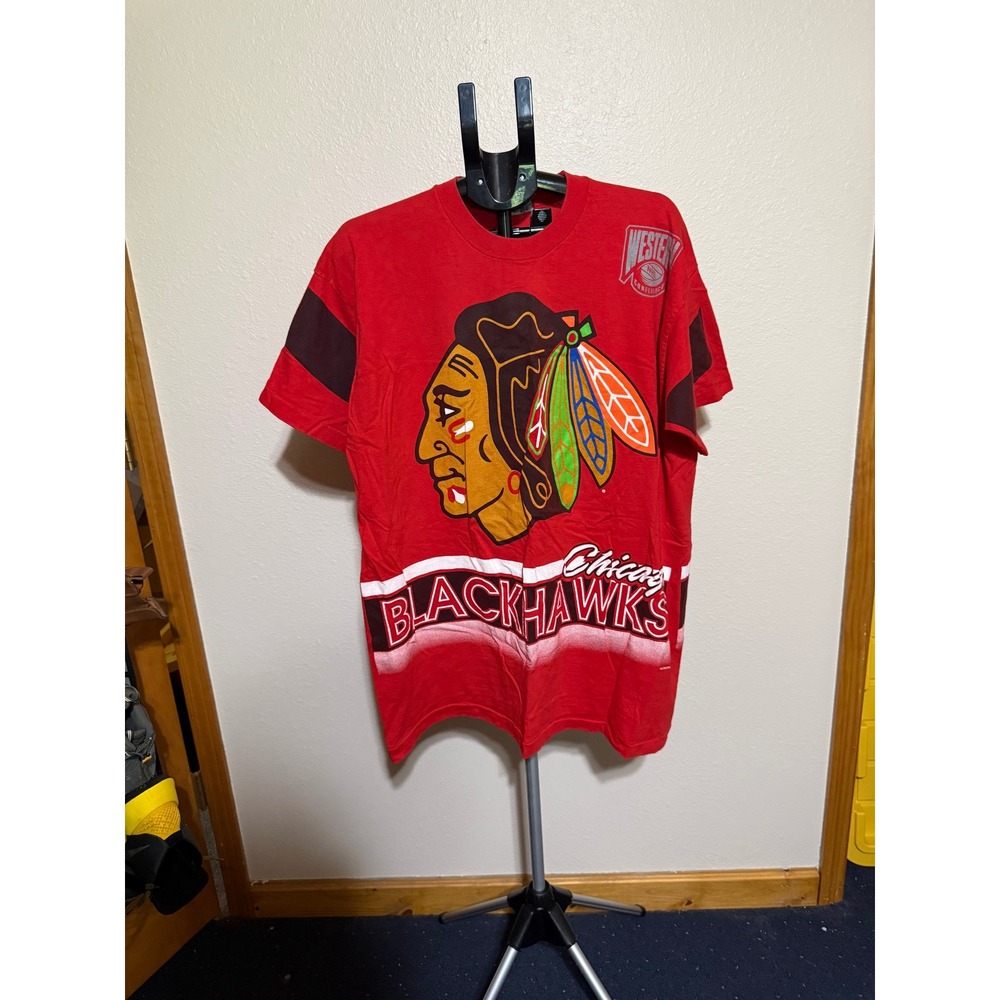 Vintage Chicago Blackhawks Salem Sportswear T-Shirt Mens XL Red NHL Hockey USA